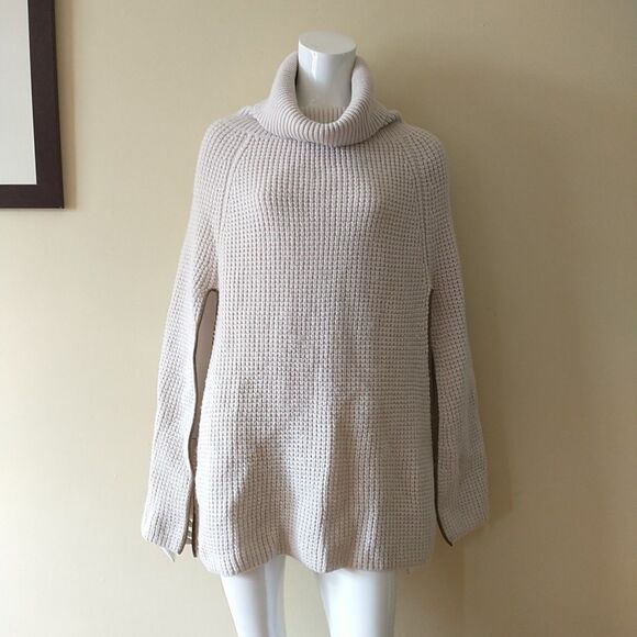 Lauren Ralph Lauren Poncho Cape Womens OS Cream Wool Blend Cowl Neck Ribbed Knit - Picture 1 of 7